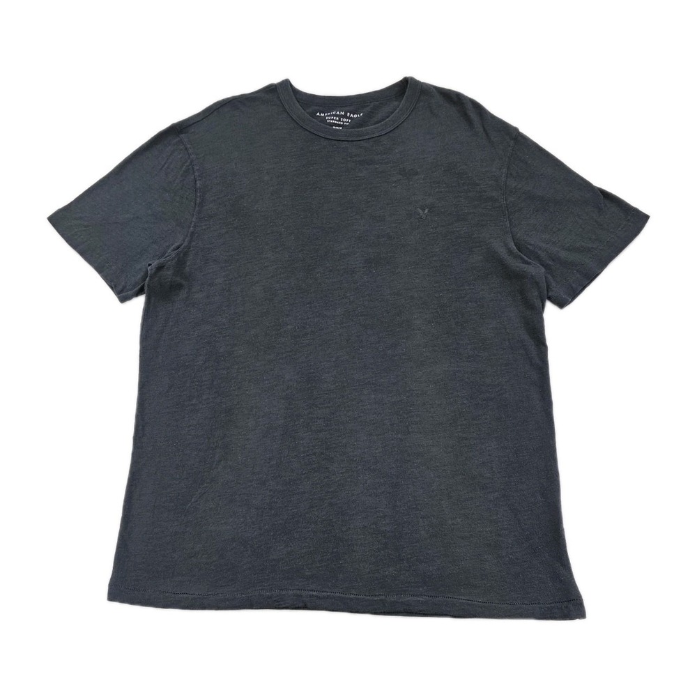 American Eagle Men's Super Soft T Shirt Medium Black Logo Standard Fit Smooth